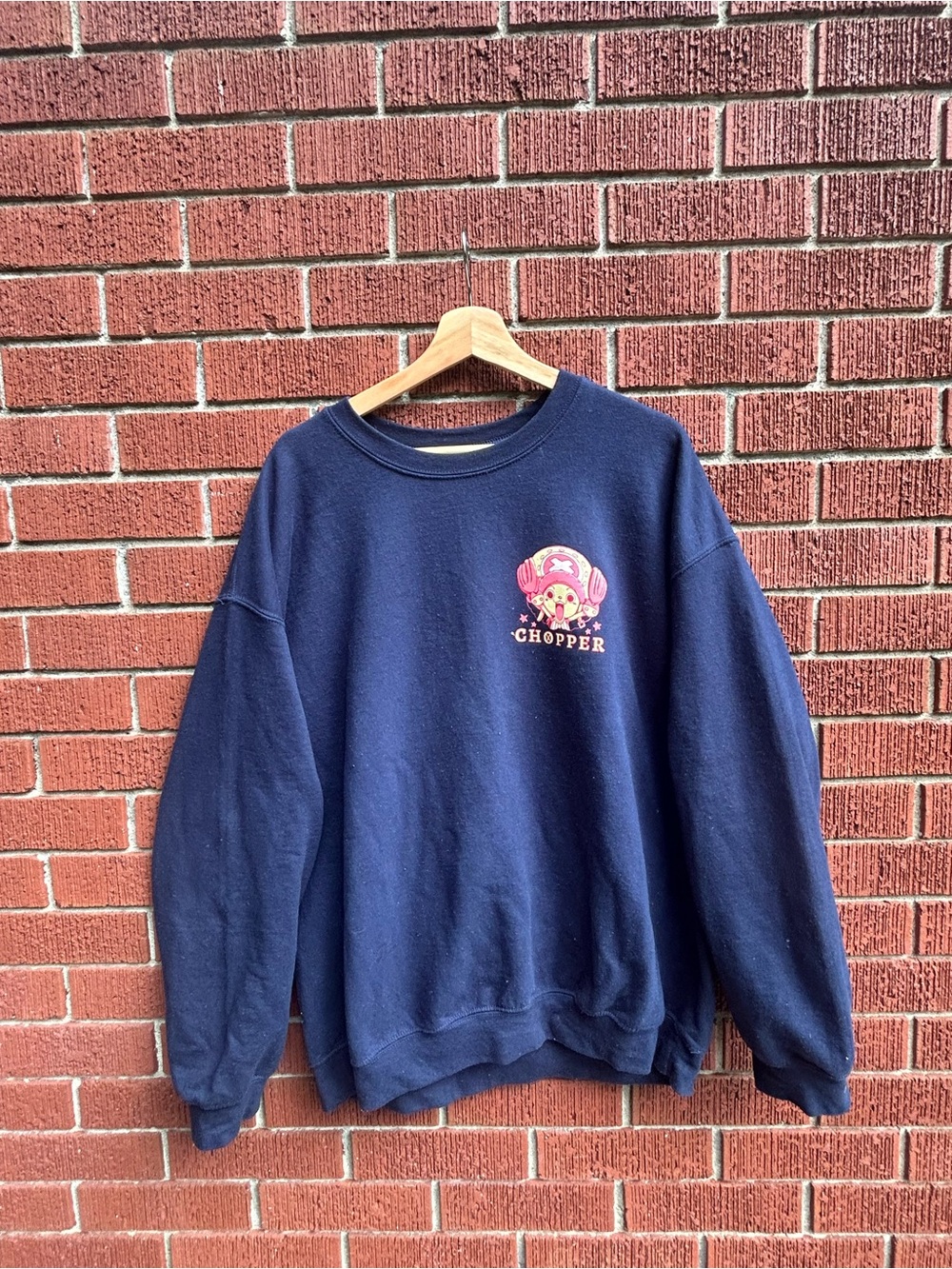 One Piece Tony Tony Chopper Graphic Crewneck Sweatshirt Navy — Size XL